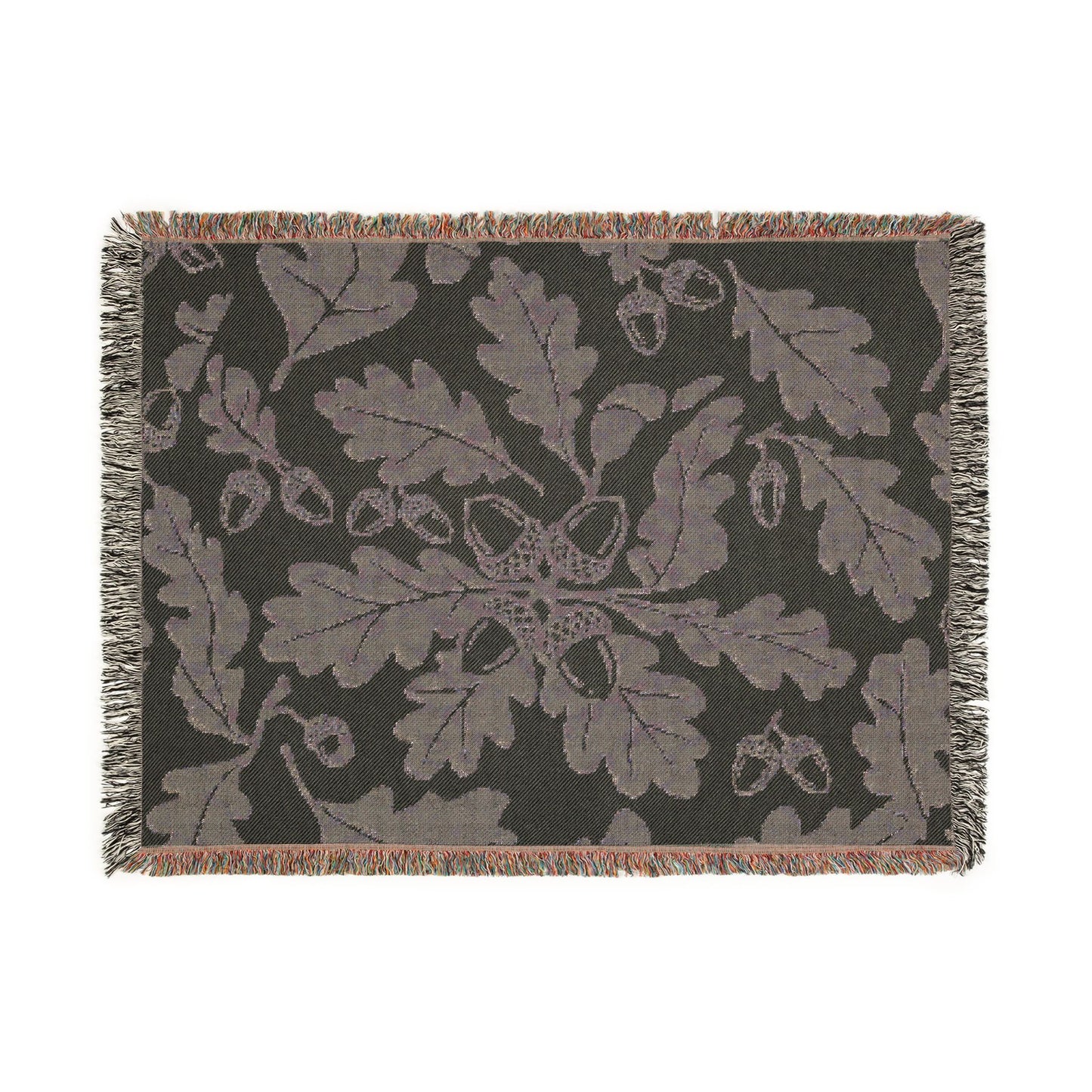 Oak Leaf Acorn Pattern Woven Blanket | Botanical Throw, Autumn Decor