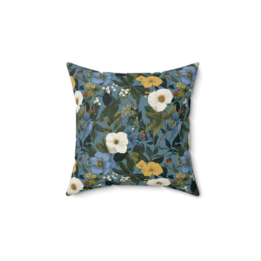 Blue Floral Pattern Pillow | Vintage Botanical Throw Pillow