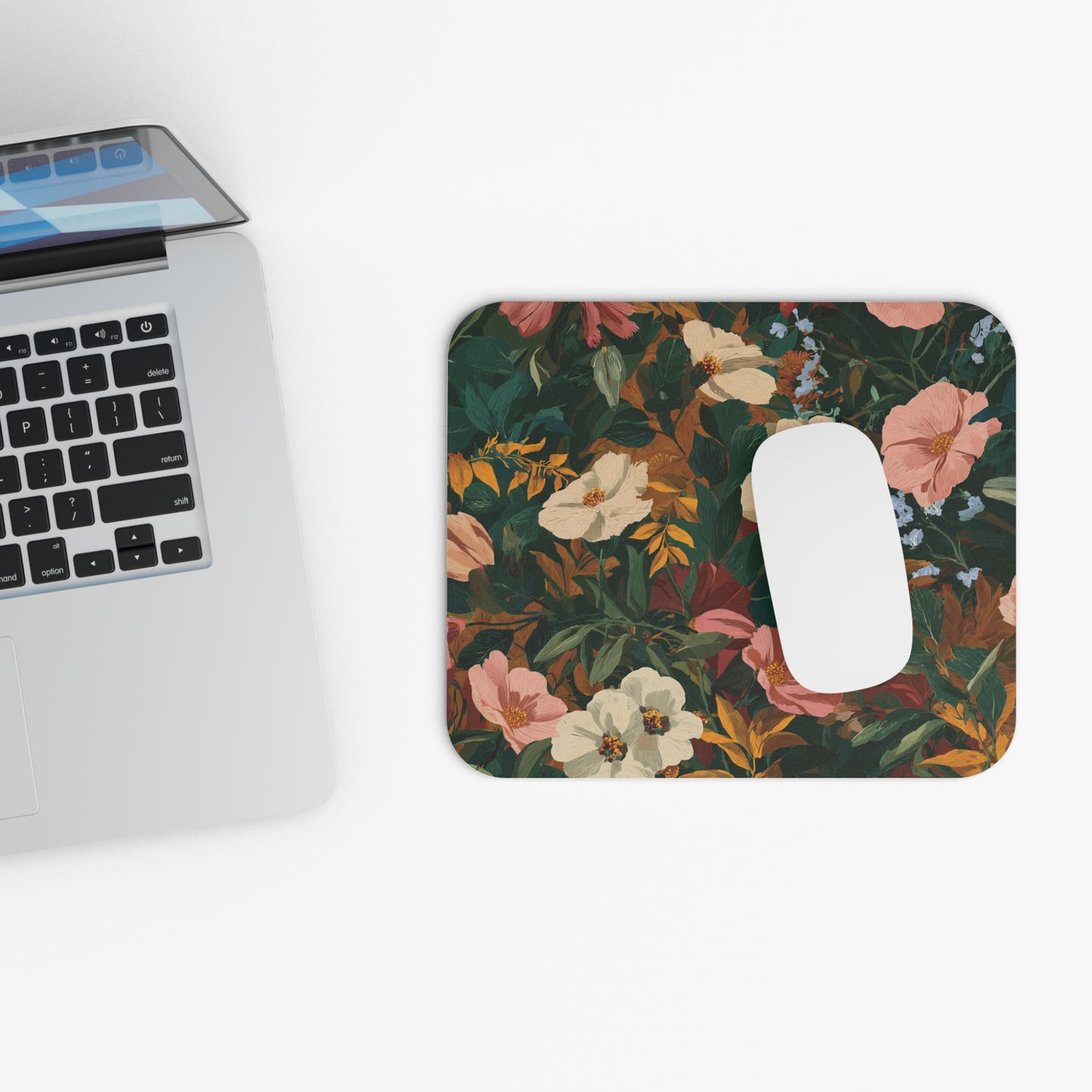Vintage Floral Pattern Mouse Pad | Dark Green Botanical Desk Mat