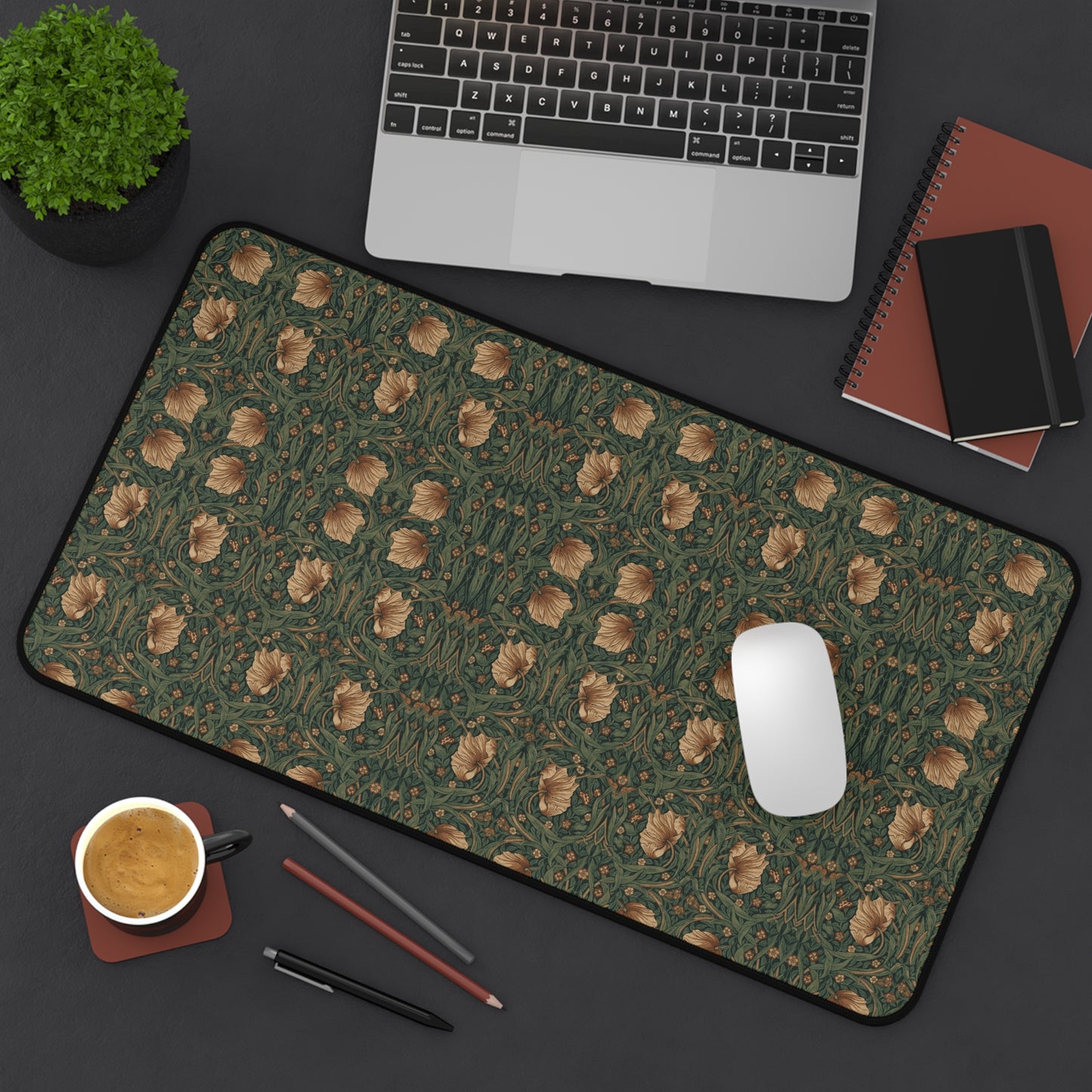 Vintage Botanical Rose Pattern Desk Mat | Green Floral Mouse Pad