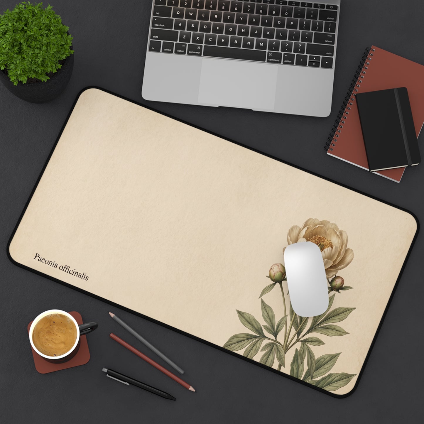 Vintage Peony Illustration Desk Mat | Botanical Floral Mousepad