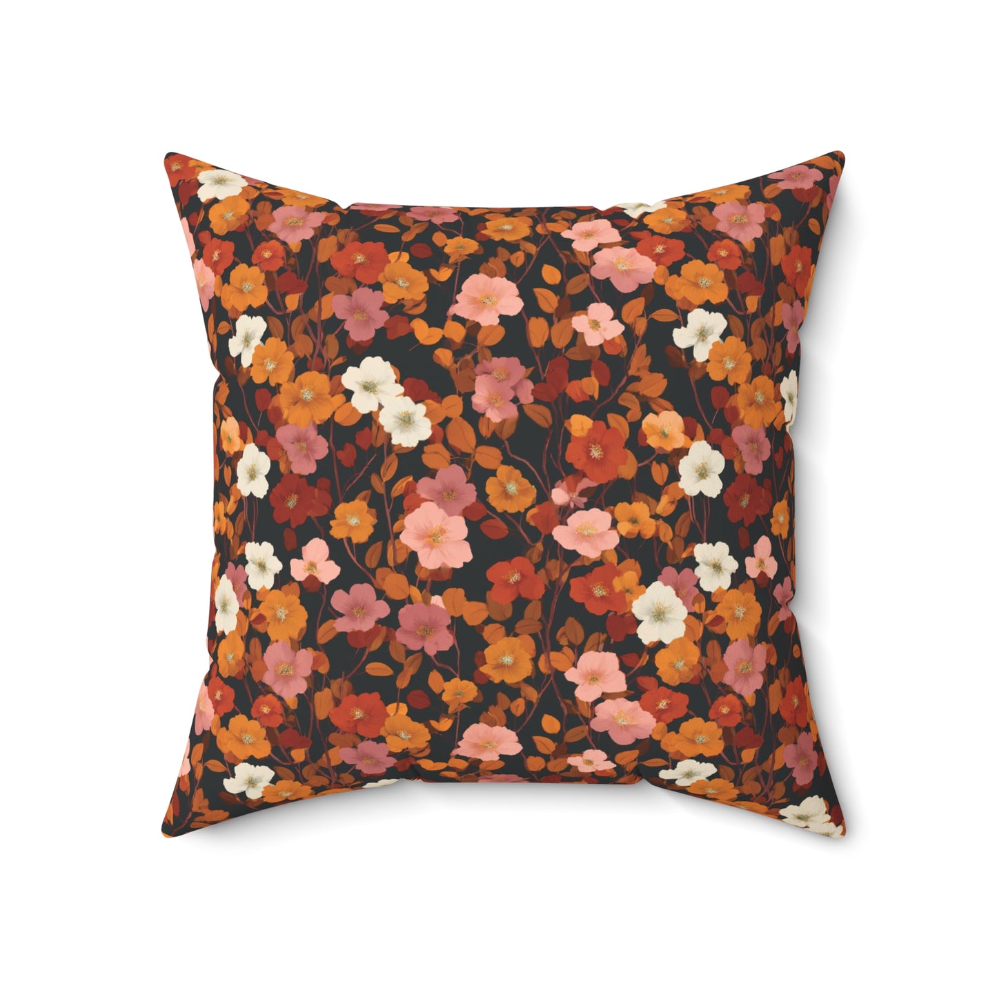 Vintage Floral Pattern Spun Polyester Square Pillow | Rust Orange Botanical Pillow