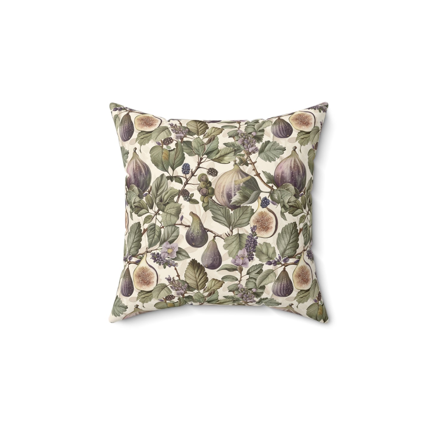 Vintage Fig Botanical Pillow | Square Throw Pillow, Fruit Foliage Pattern