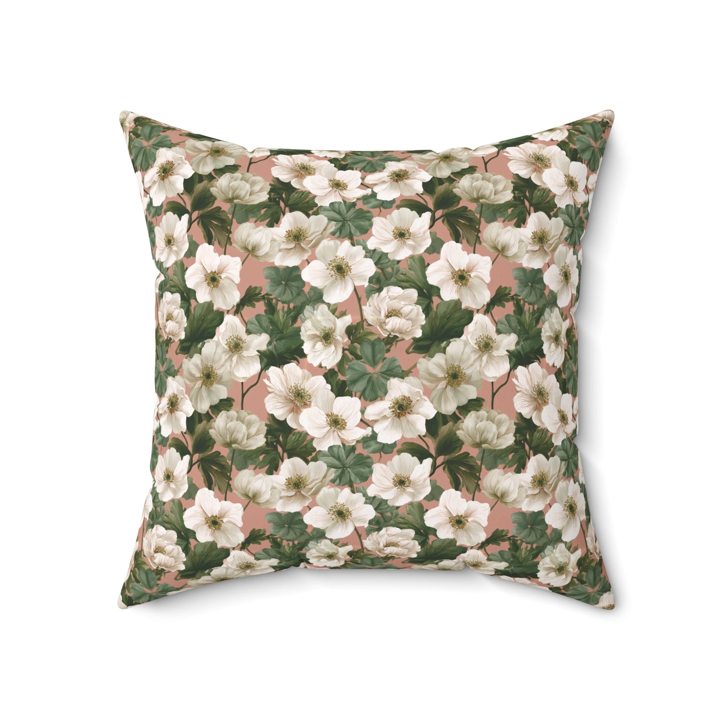 Vintage Floral Pattern Pillow | Square Throw Pillow, Botanical White Anemone Flowers Design