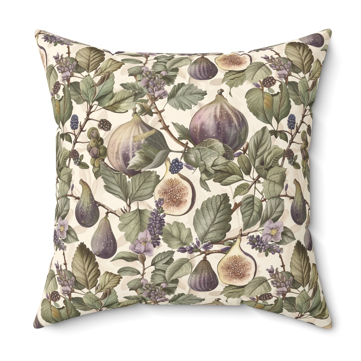 Vintage Fig Botanical Pillow | Square Throw Pillow, Fruit Foliage Pattern