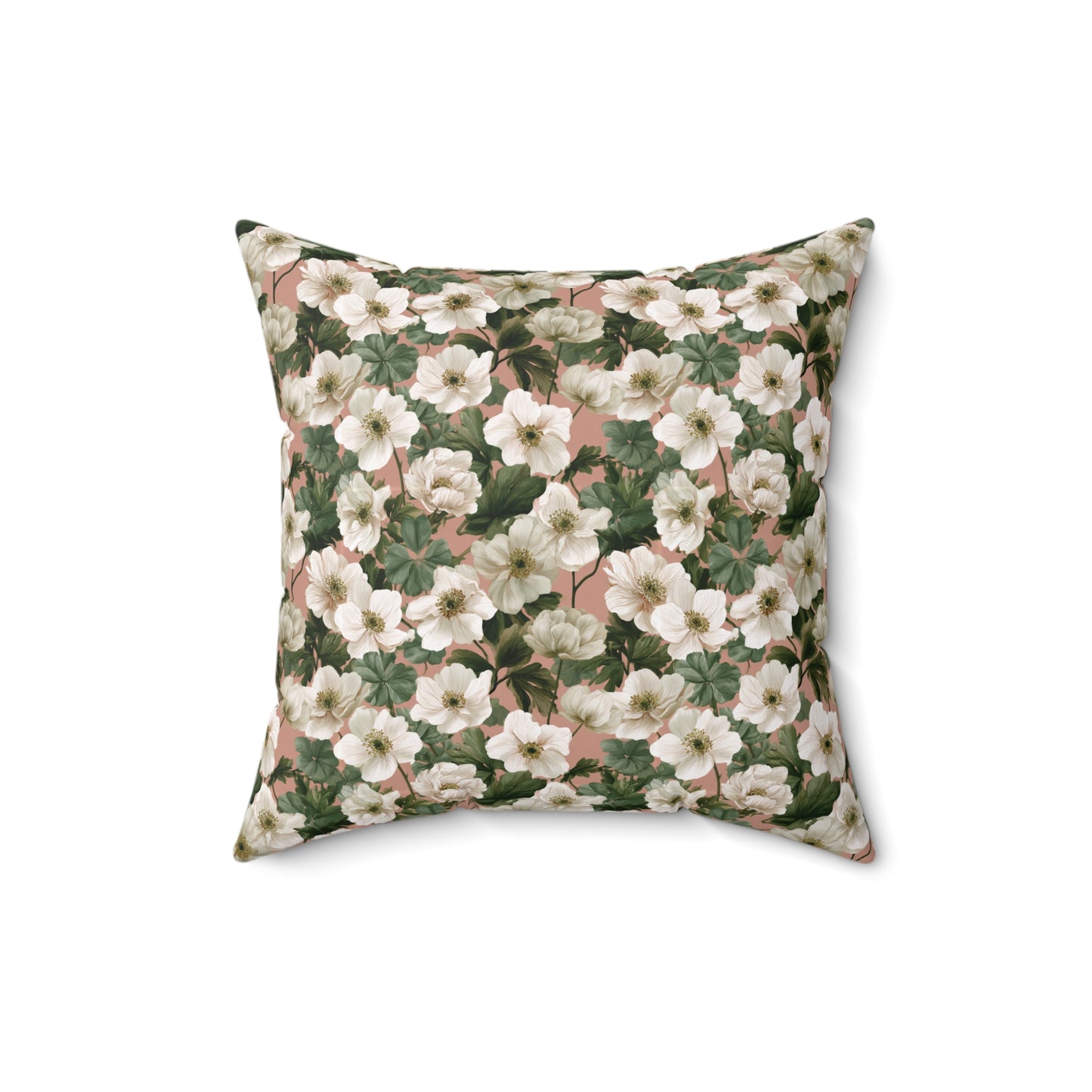 Vintage Floral Pattern Pillow | Square Throw Pillow, Botanical White Anemone Flowers Design