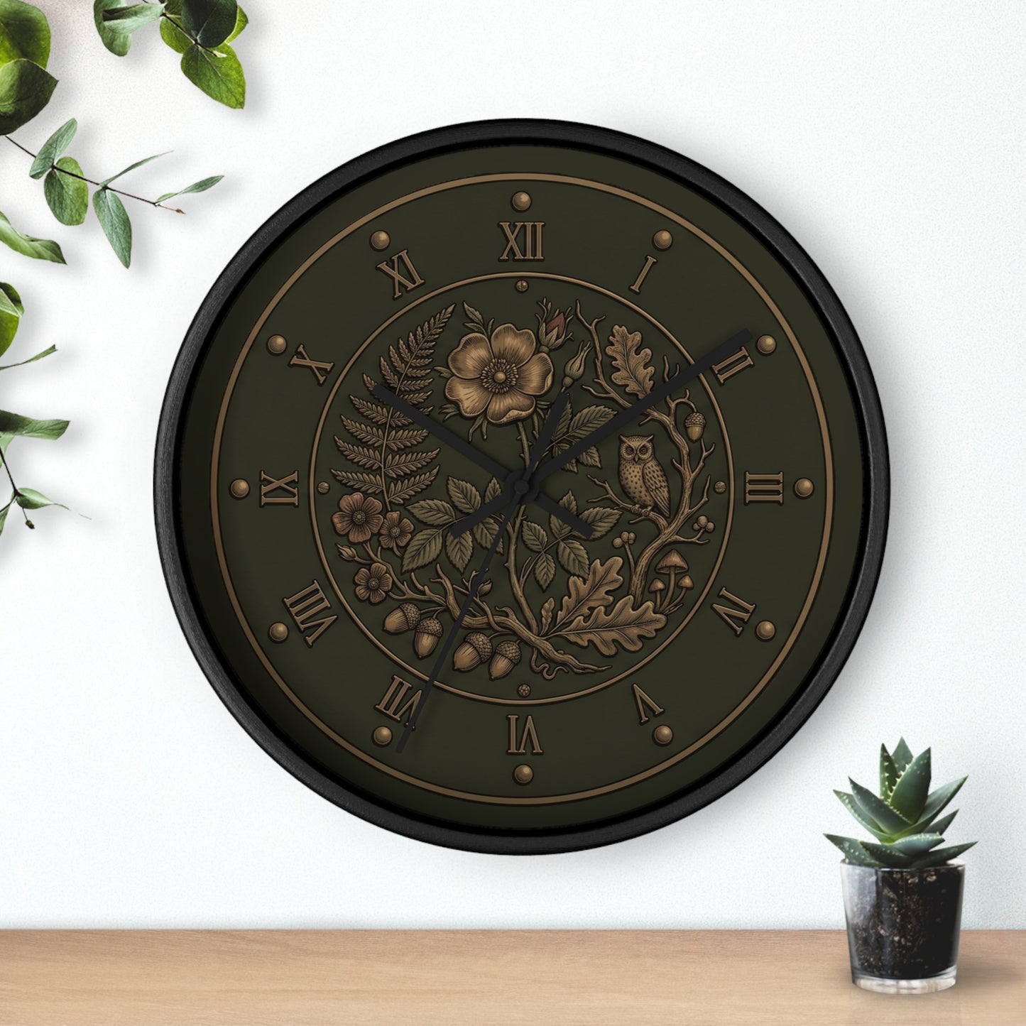 Vintage Floral Clock Wall Clock | Roman Numerals, Botanical Bird Design
