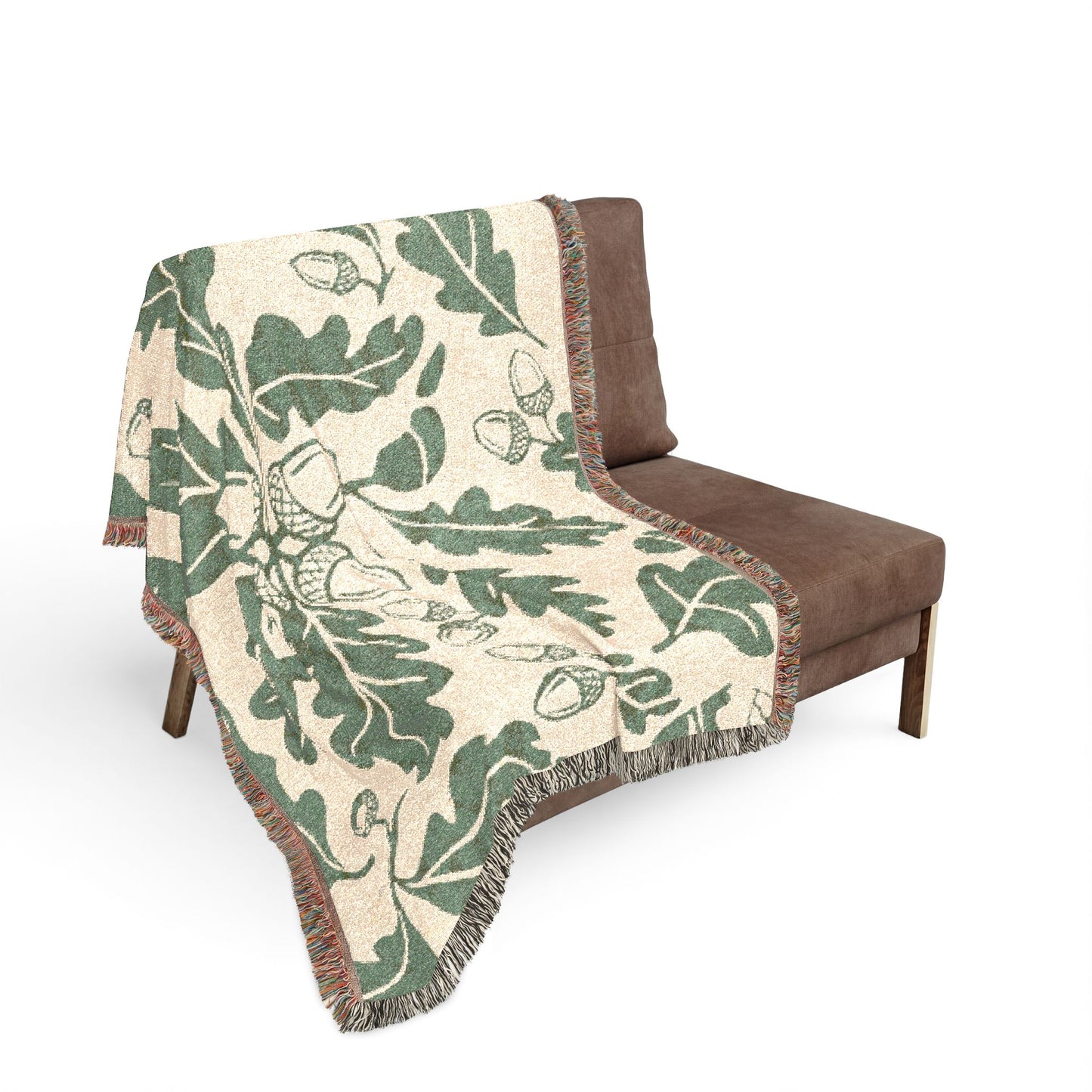 Oak Leaf Acorn Pattern Woven Blanket | Botanical Throw, Autumn Decor