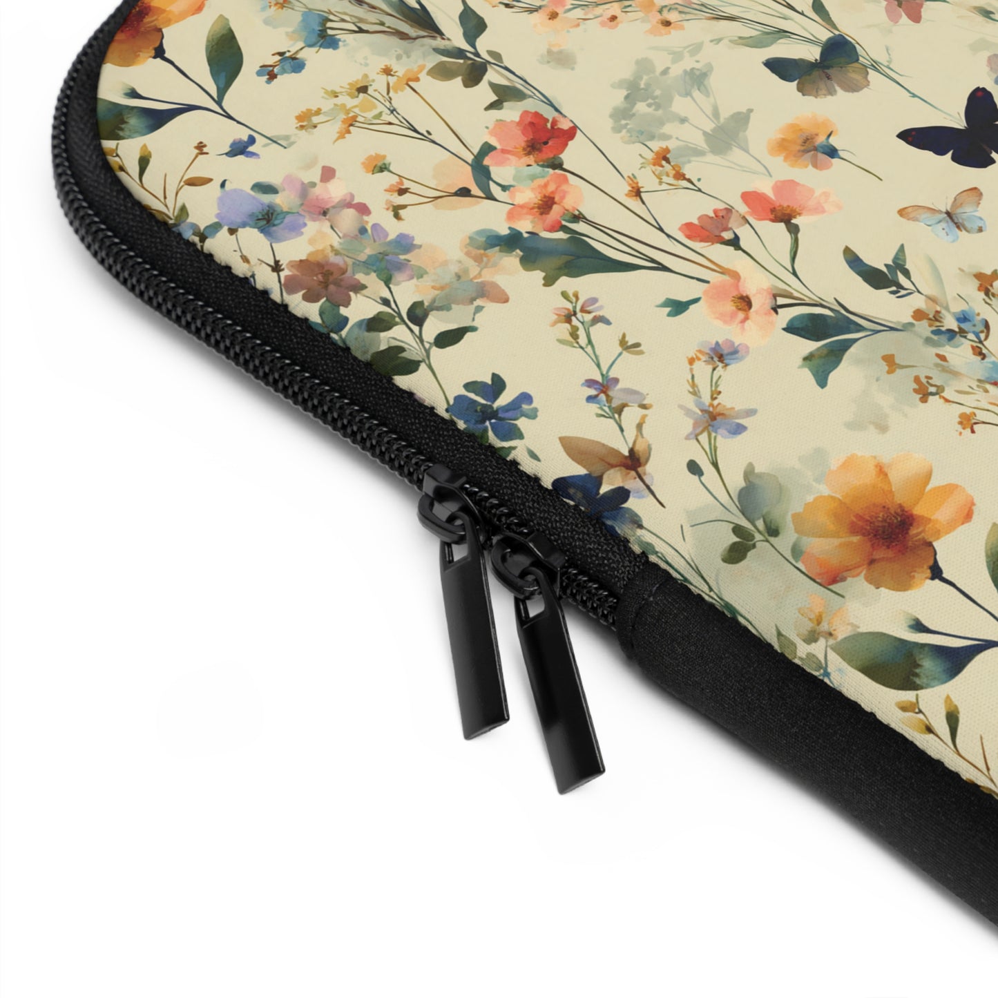 Vintage Wildflower and Butterflies Laptop Sleeve | Floral Nature Pattern
