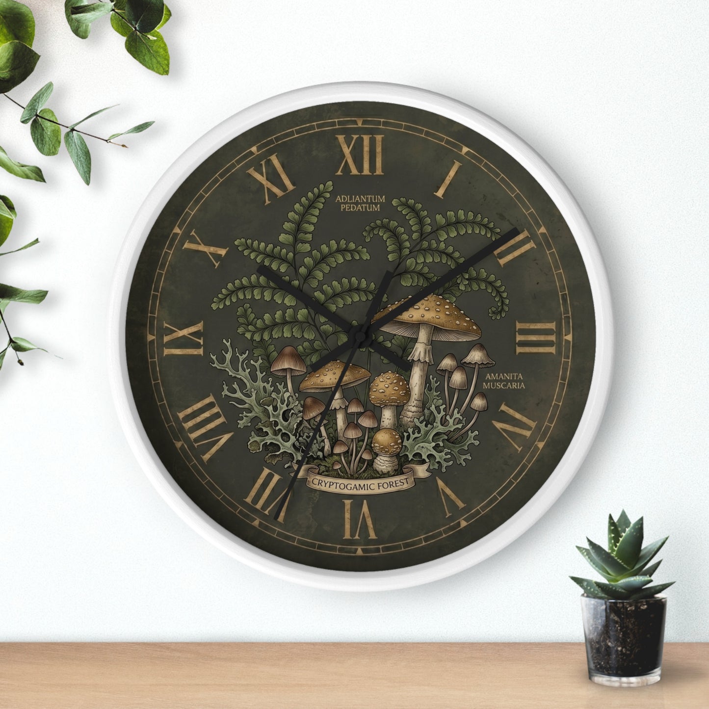 Mushroom Botanical Wall Clock | Vintage Fern Illustration