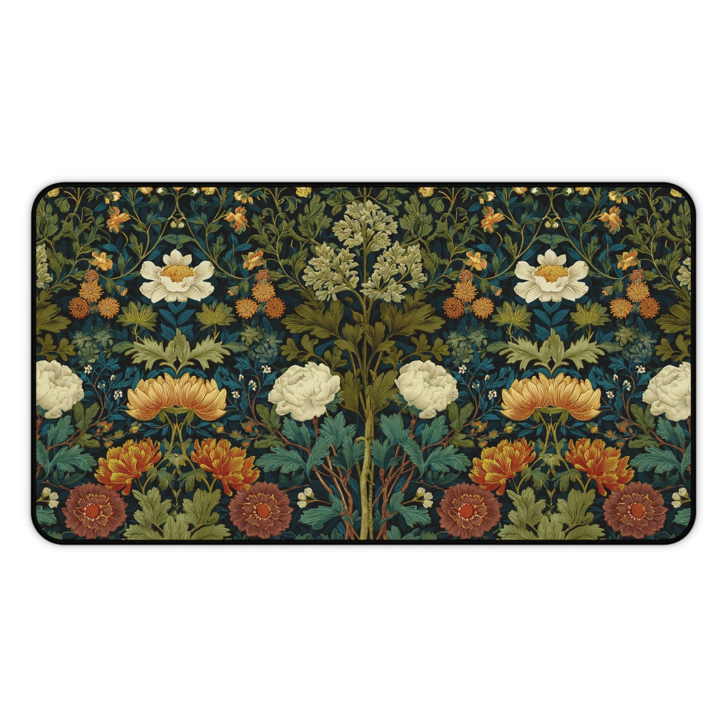 William Morris Style Floral Pattern Desk Mat | Botanical Vintage Flower Mouse Pad