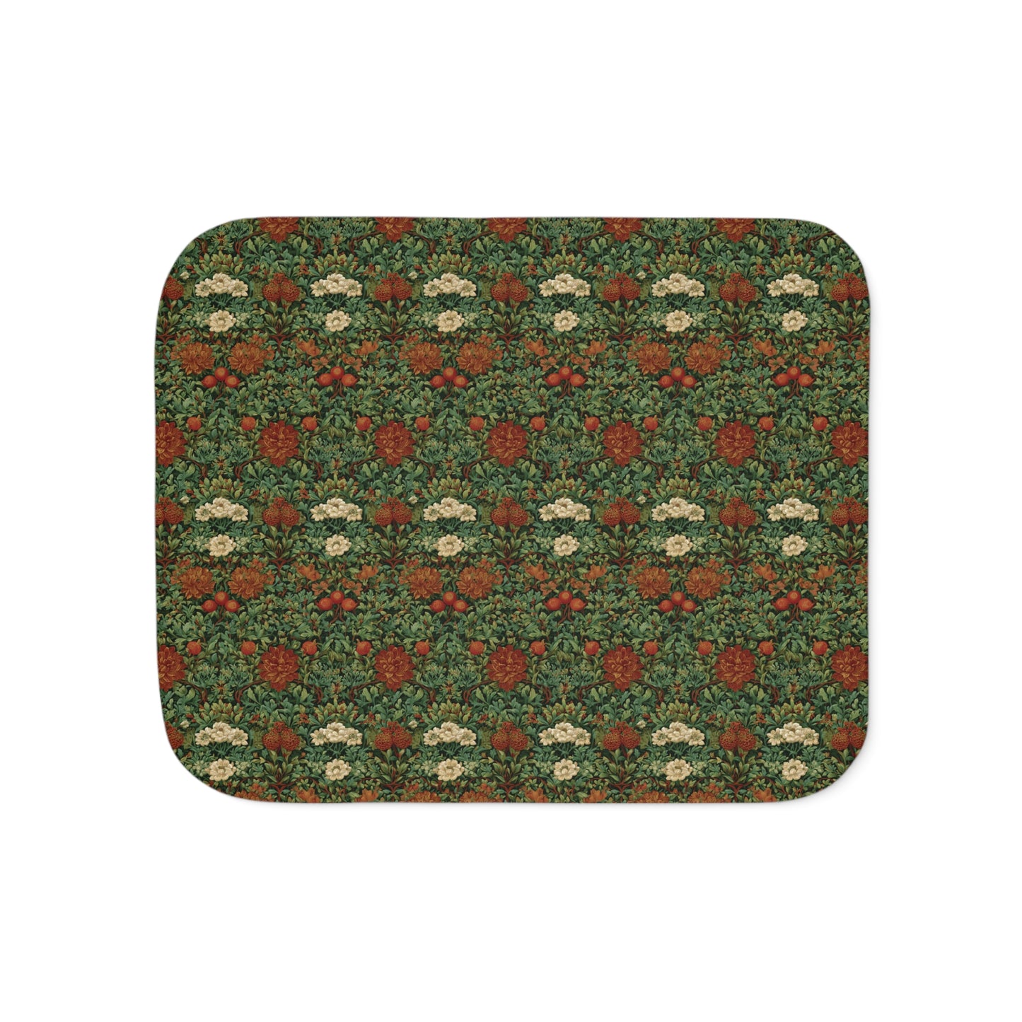 Vintage William Morris Style Floral Pattern Sherpa Blanket | Cozy Retro Botanical Throw
