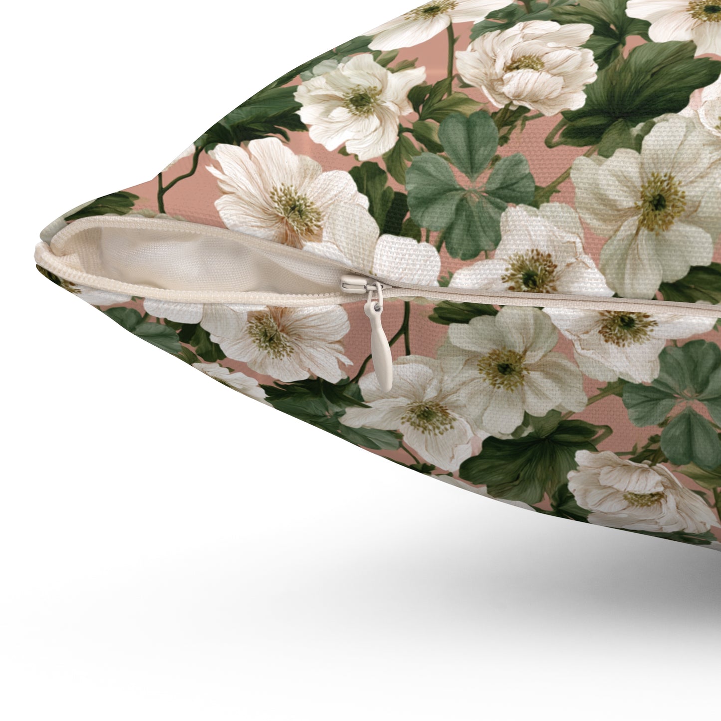 Vintage Floral Pattern Pillow | Square Throw Pillow, Botanical White Anemone Flowers Design
