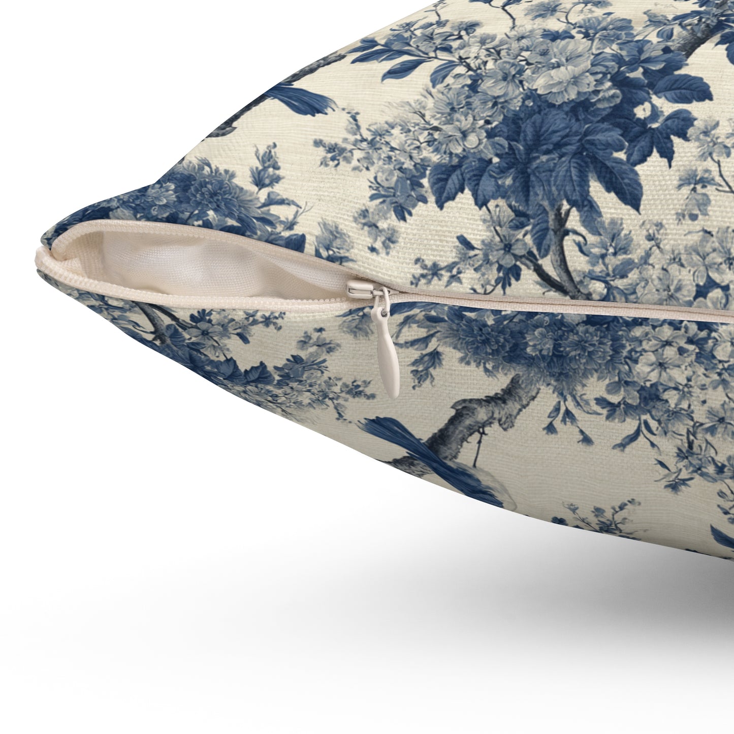 Blue Toile de Jouy Bird Pattern Pillow | Decorative Square Pillow