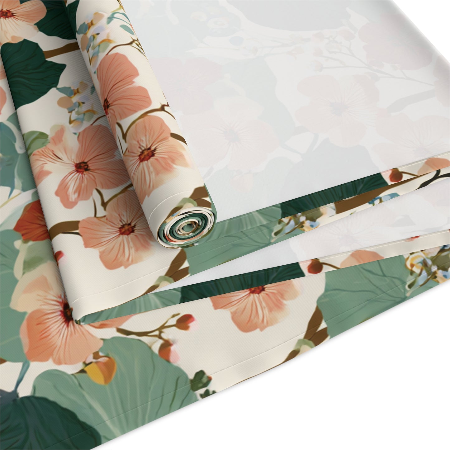 Vintage Floral Pattern Table Runner | Green Peach Cotton-Poly Blend