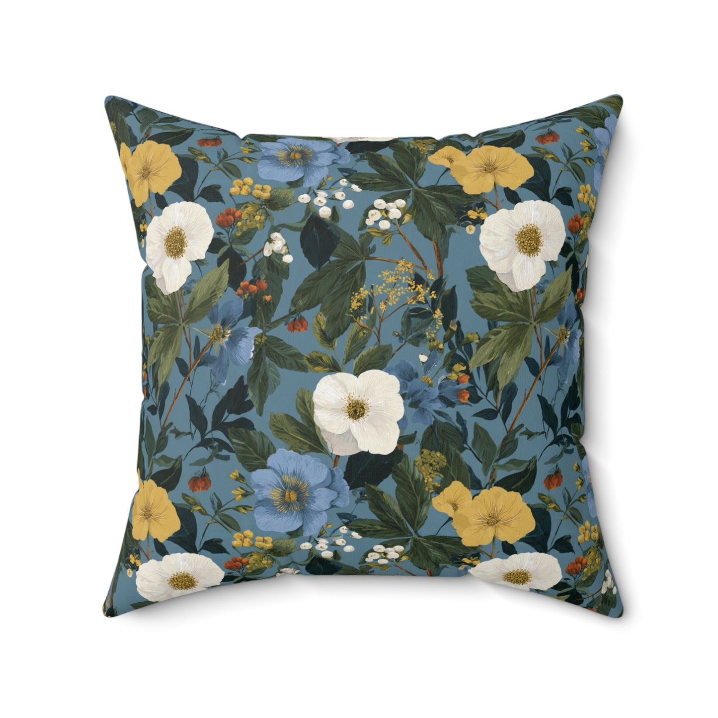 Blue Floral Pattern Pillow | Vintage Botanical Throw Pillow