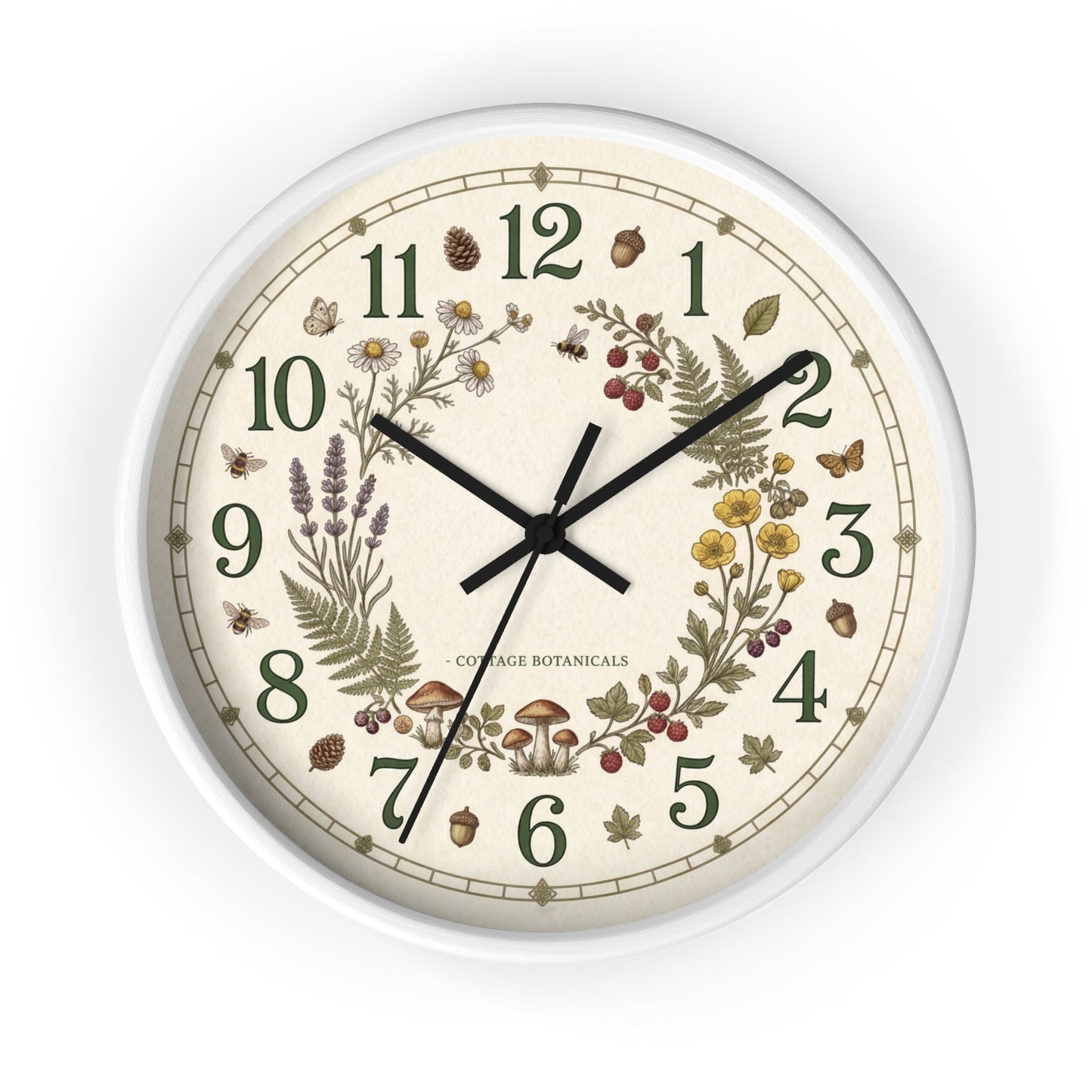 Botanical Wreath Wall Clock | Cottage Floral Timepiece