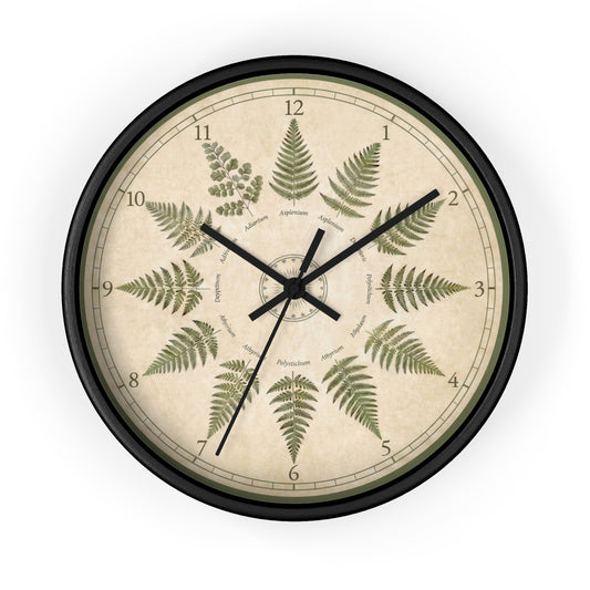 Vintage Botanical Fern Illustration Wall Clock | Nature Home Decor