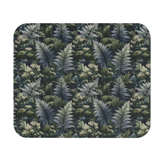 Vintage Fern Pattern Mouse Pad | Botanical Desk Mat, Green Foliage