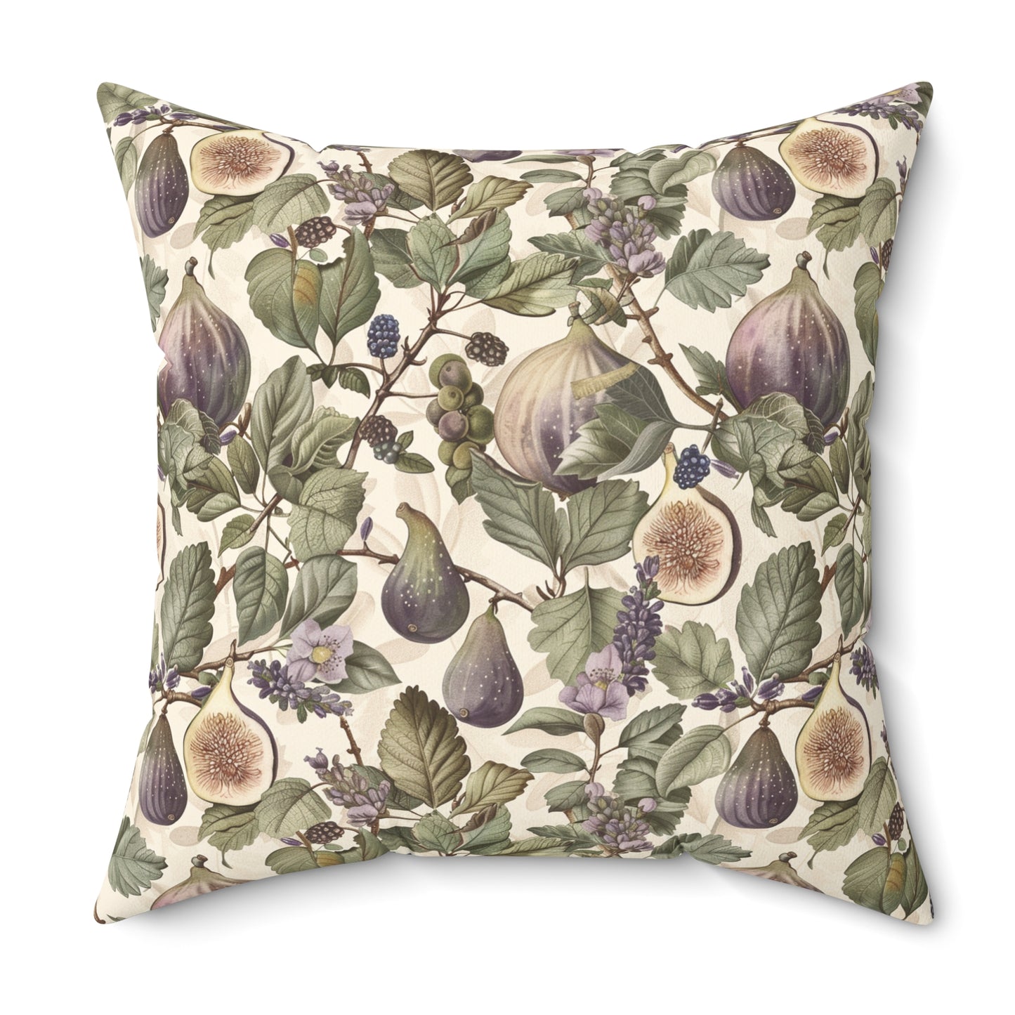 Vintage Fig Botanical Pillow | Square Throw Pillow, Fruit Foliage Pattern