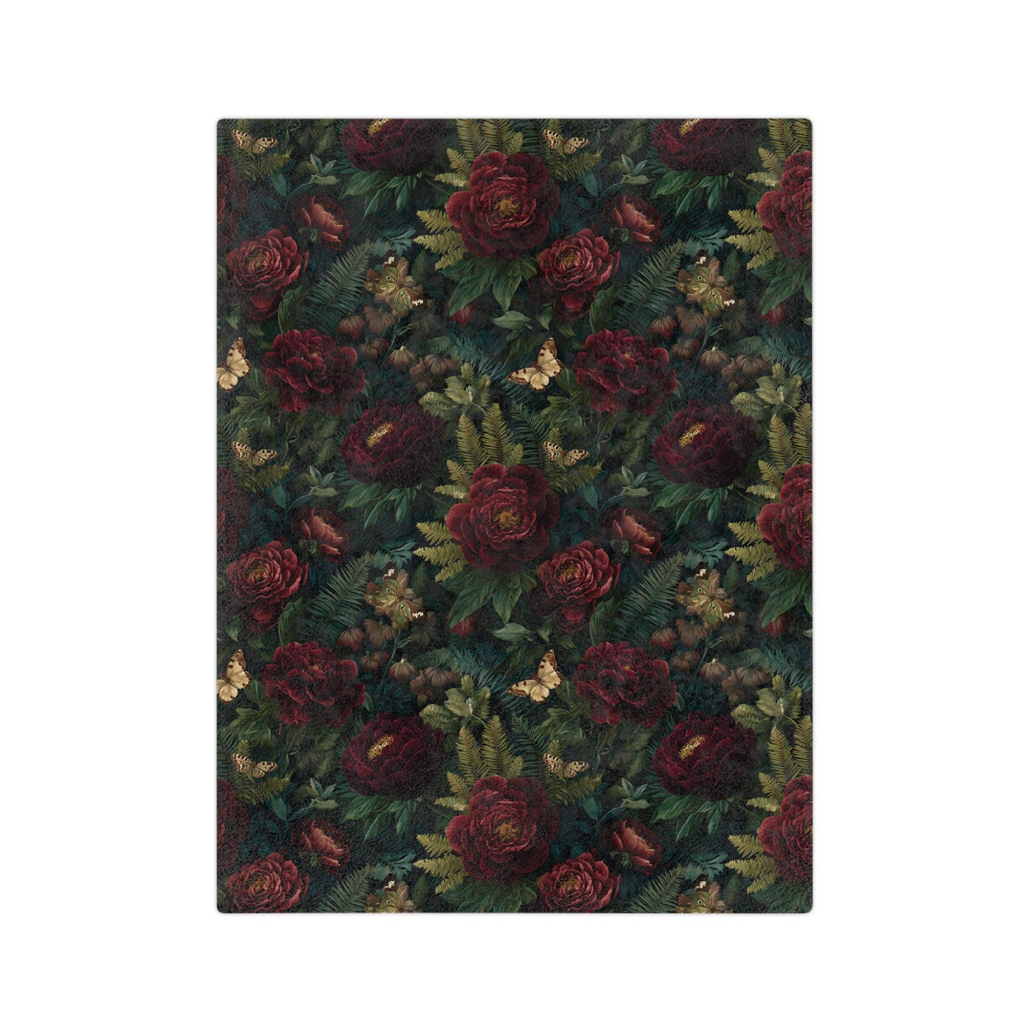 Dark Red Rose Floral Blanket | Vintage Botanical Pattern
