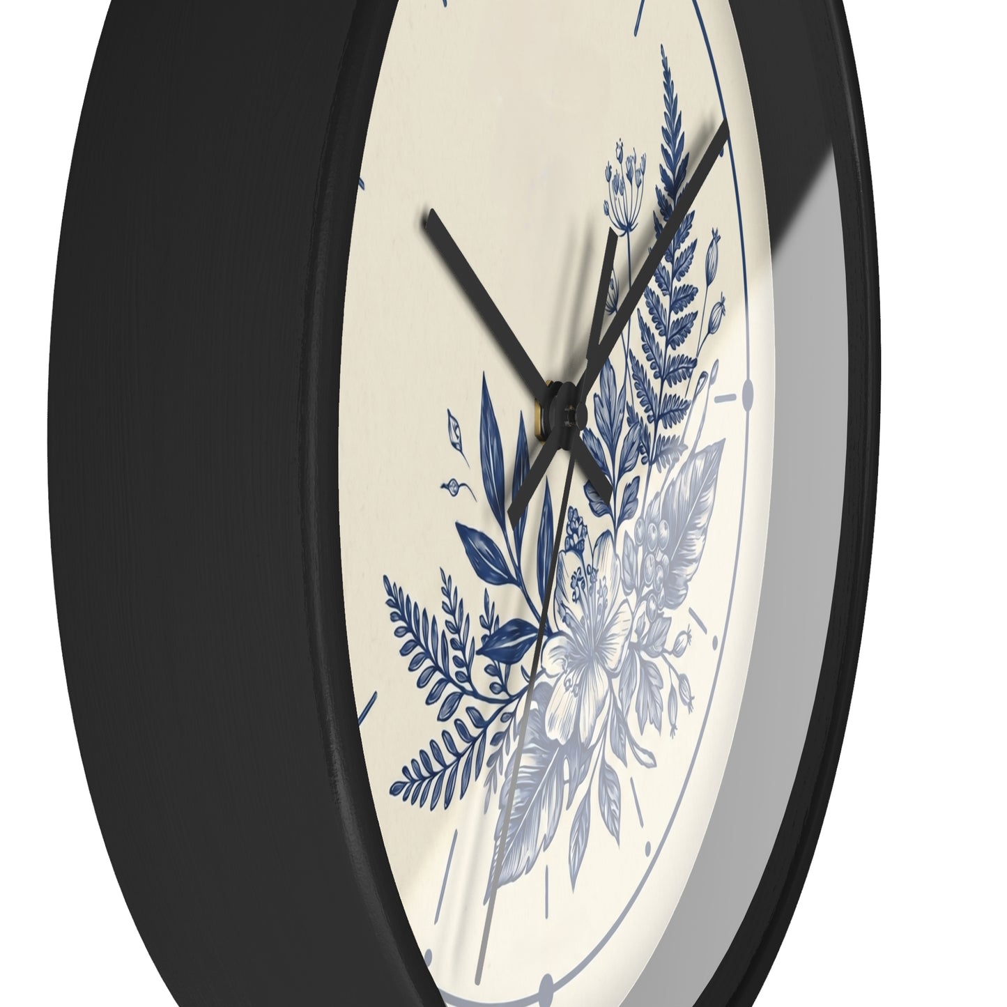 Blue Floral Illustration Wall Clock | Coastal Botanical Flower Clock