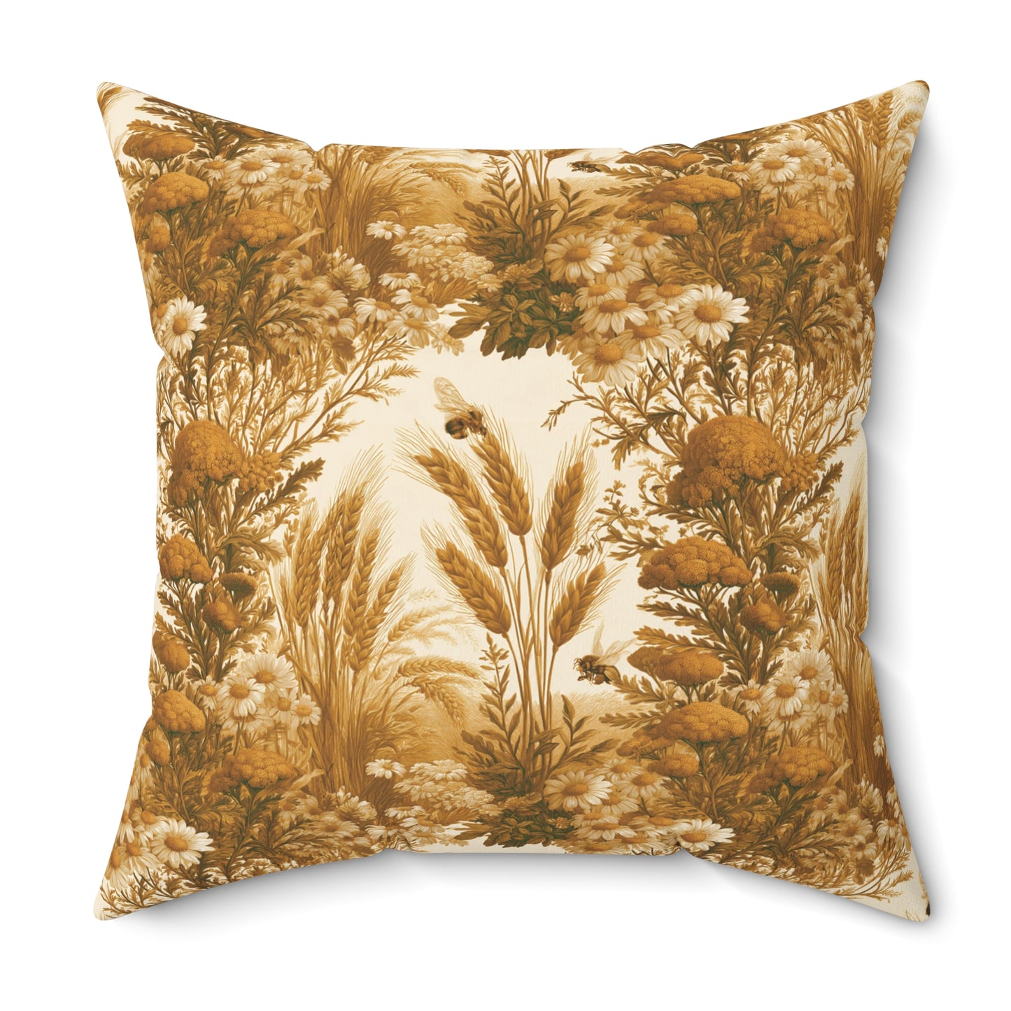 Vintage Yellow Floral Meadow Pillow | Golden Botanical Square Pillow