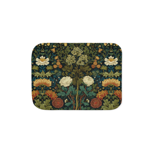William Morris Style Floral Pattern Sherpa Blanket | Vintage Botanical Throw