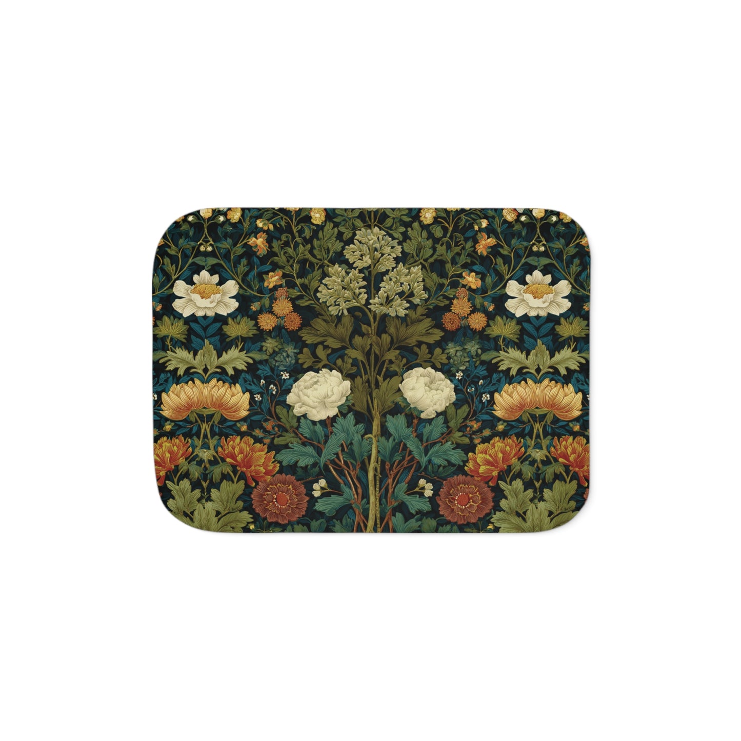 William Morris Style Floral Pattern Sherpa Blanket | Vintage Botanical Throw