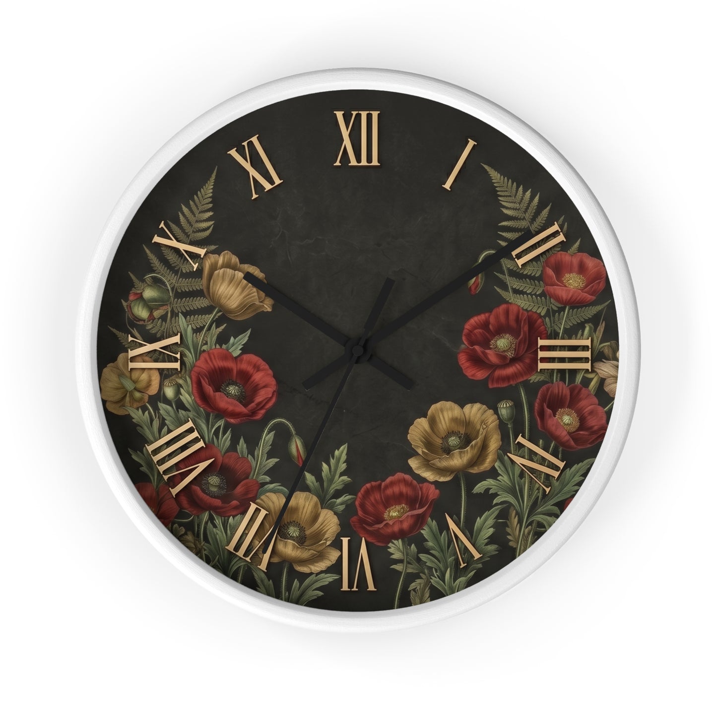 Vintage Floral Roman Numeral Wall Clock | Poppy and Fern Botanical Clock