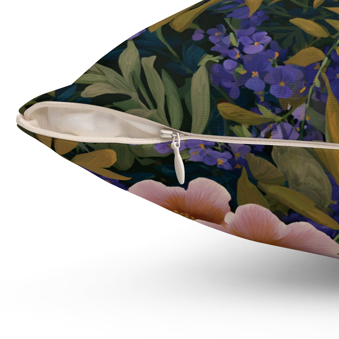 Peach Wildflower Pattern Pillow | Floral Botanical Throw Pillow, Dark Navy Background