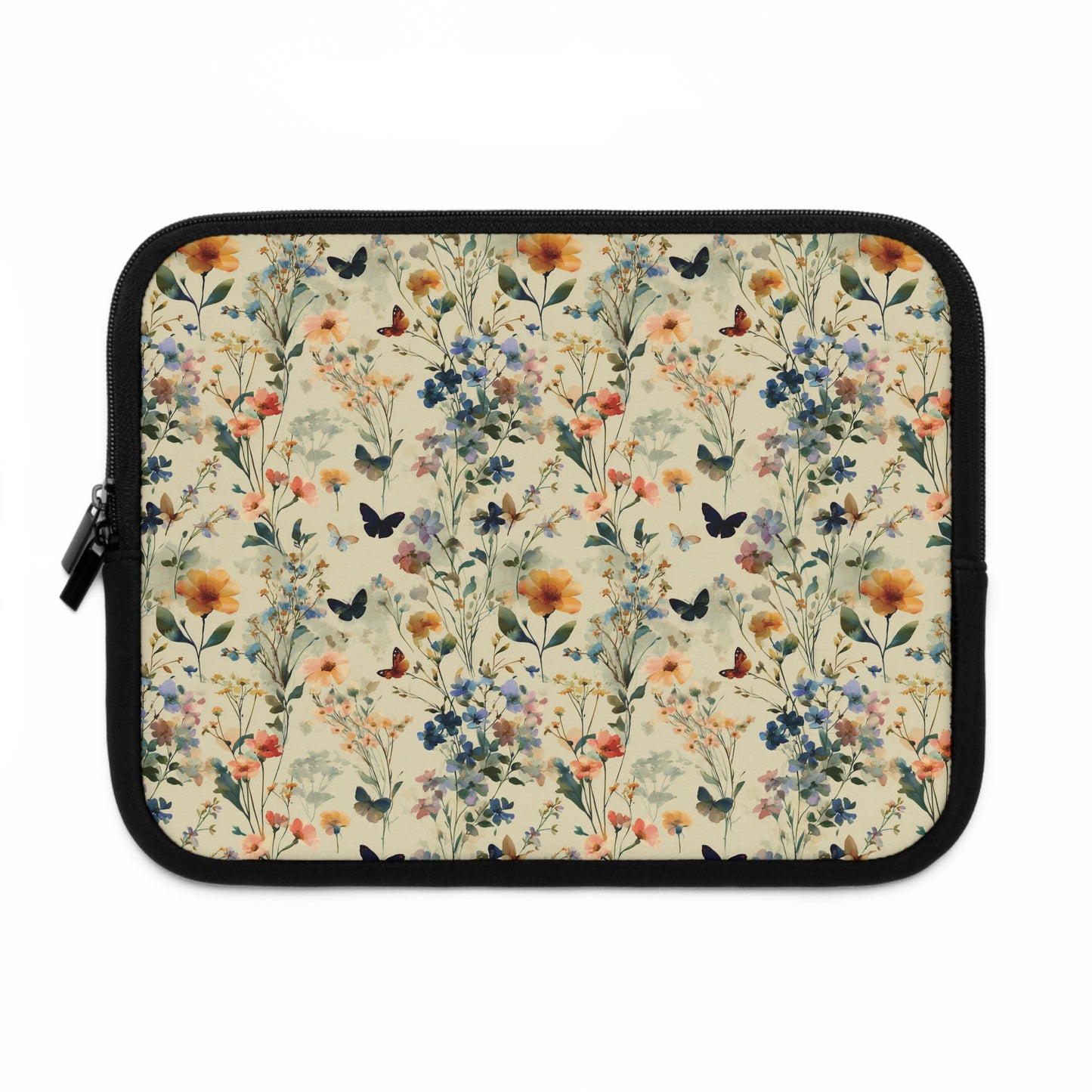 Vintage Wildflower and Butterflies Laptop Sleeve | Floral Nature Pattern