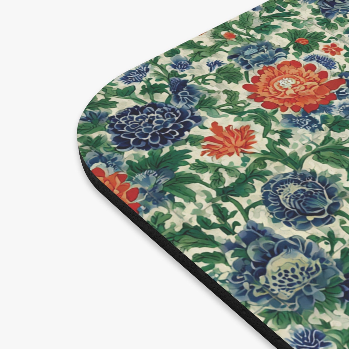 Vintage Floral Pattern Mouse Pad | Blue Green Red Botanical Design