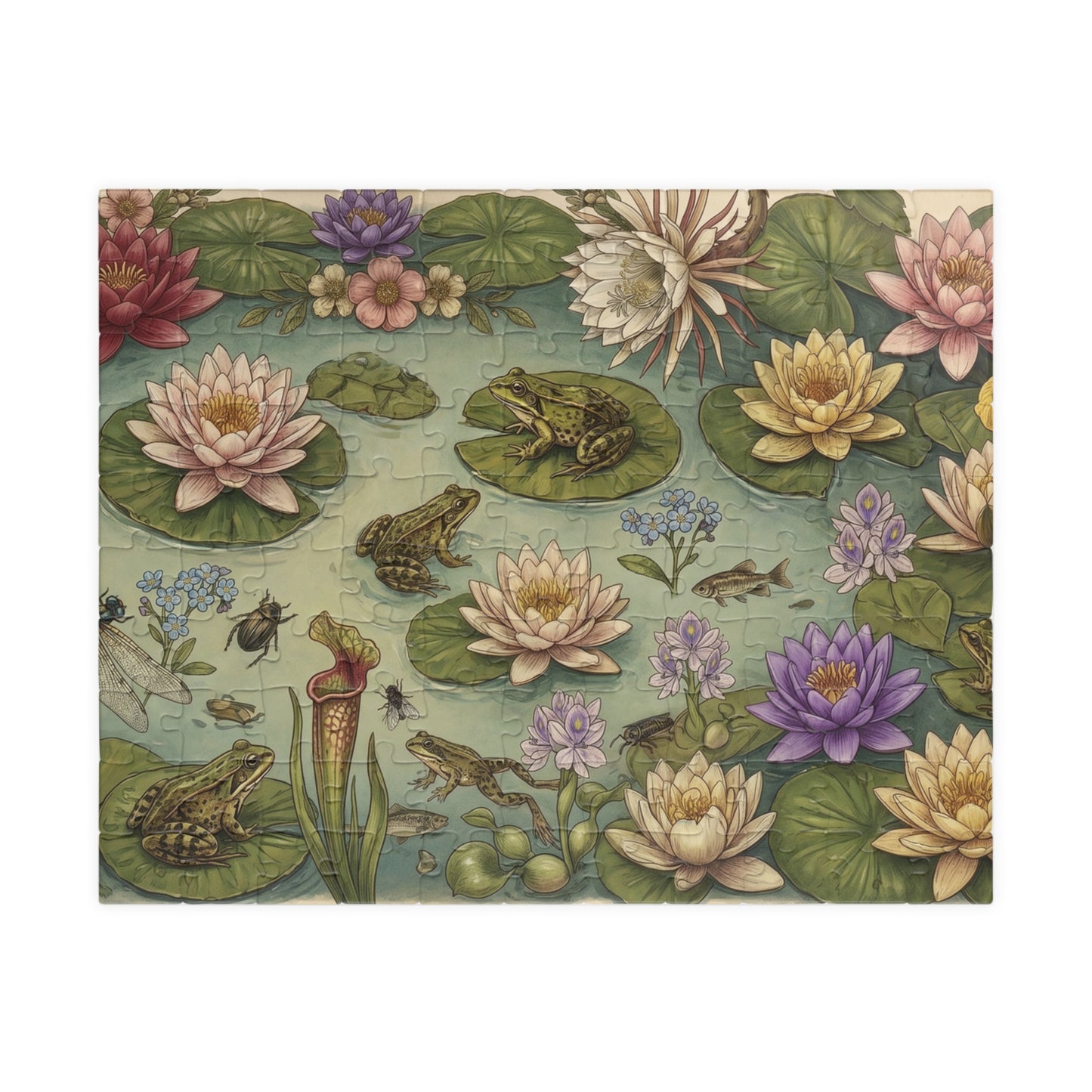 Frogs and Waterlilies Puzzle 110, 252, 520, 1014-piece | Botanical Pond Jigsaw