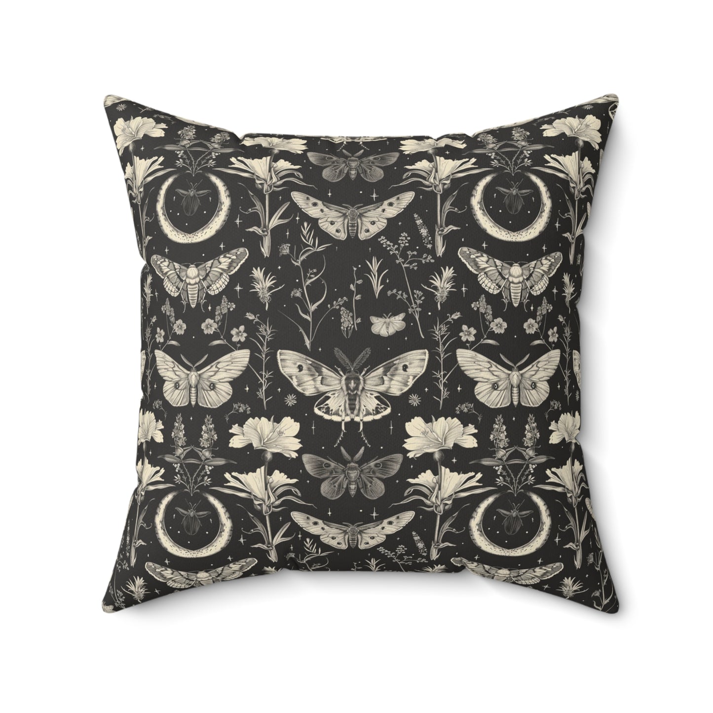 Vintage Moth and Moon Pillow | Botanical Moth Pattern
