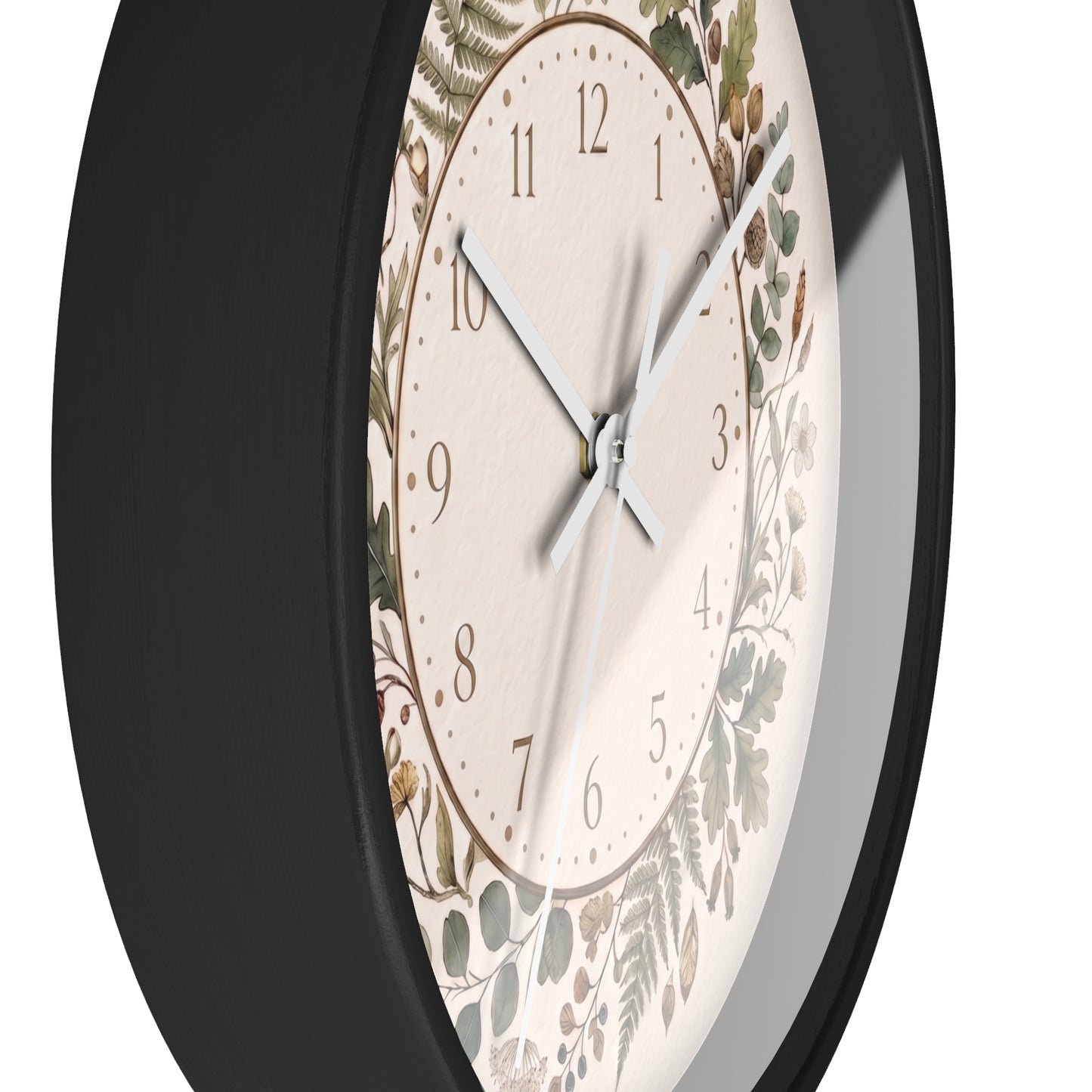 Botanical Wreath Wall Clock | Floral Foliage Illustration Clock, Neutral Nature Home Decor