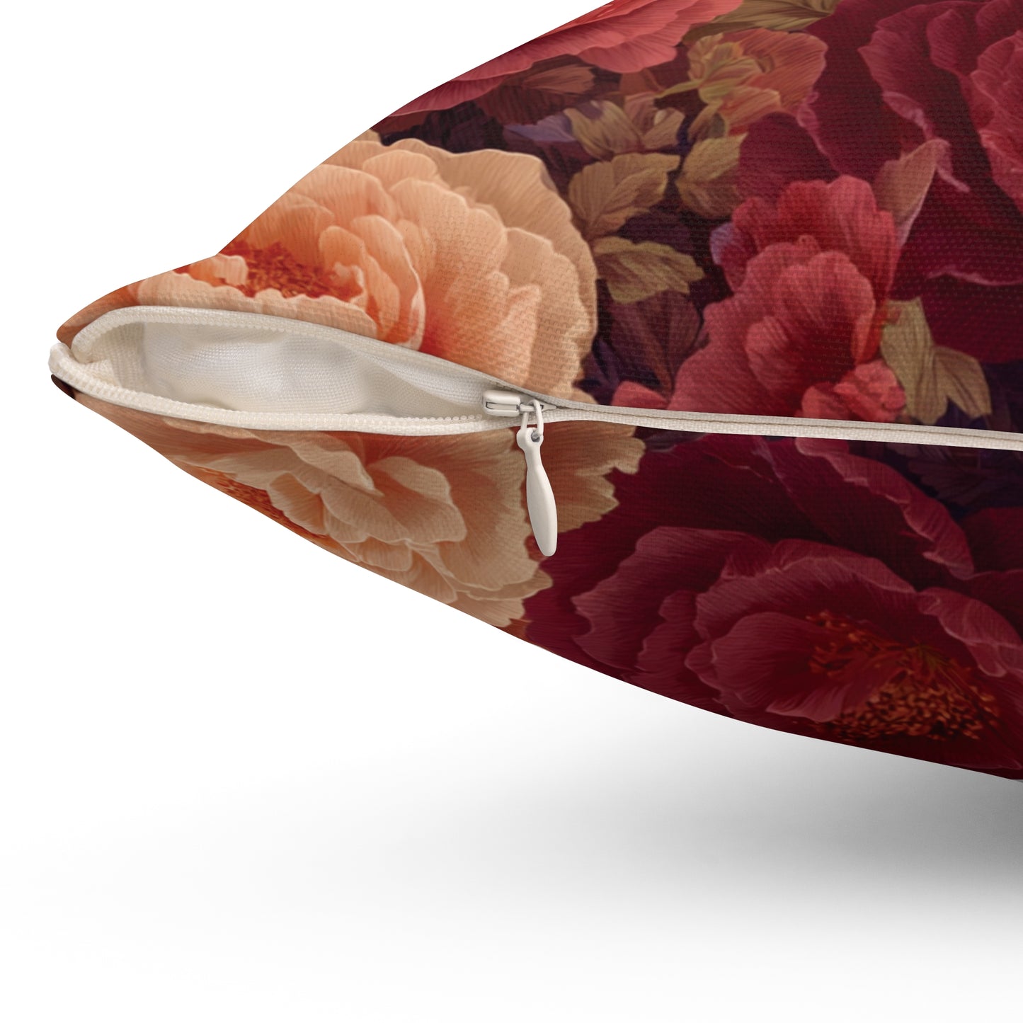 Vintage Rose Floral Pillow | Dark Burgundy Peach Garden Cushion