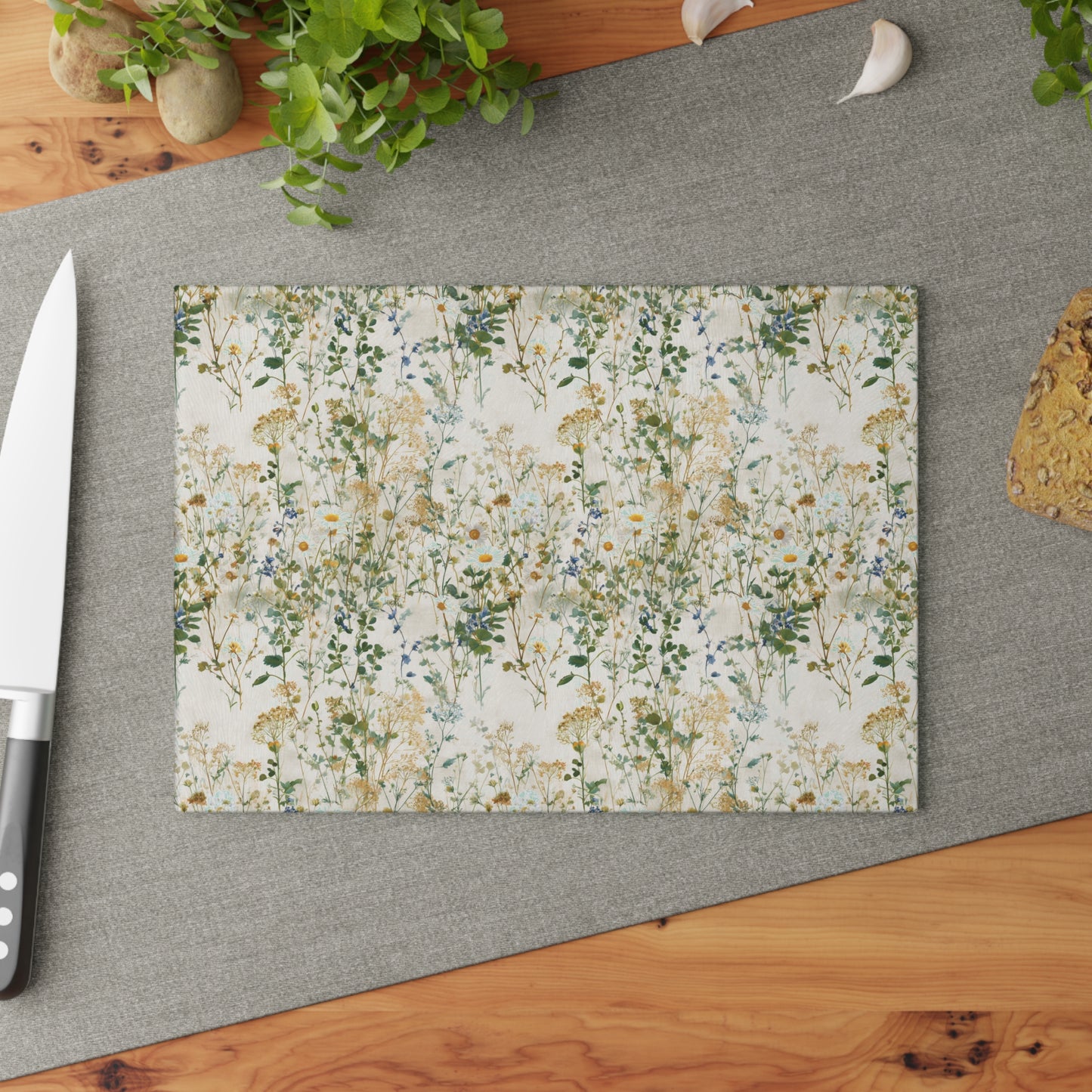 Wildflower Meadow Glass Cutting Board | Botanical Floral Kitchen Decor