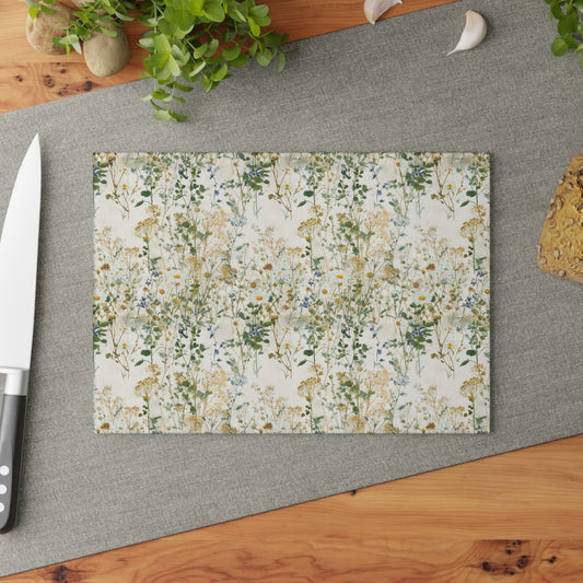 Wildflower Meadow Glass Cutting Board | Botanical Floral Kitchen Decor
