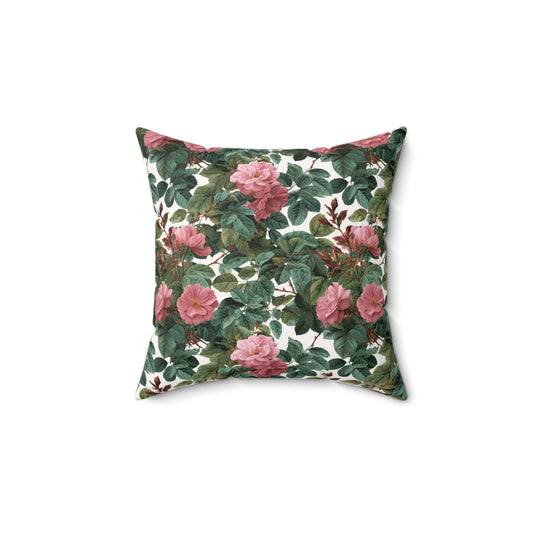 Vintage Pink Rose Floral Print Pillow | Square Pillow