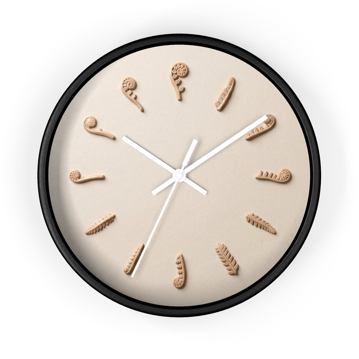 Clay Fern Motif Wall Clock | Minimal Botanical Timepiece