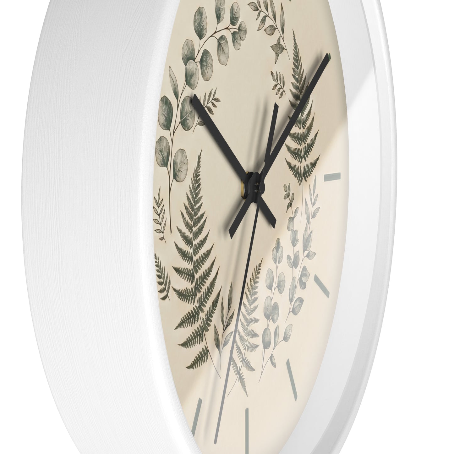 Botanical Fern Wreath Wall Clock | Neutral Eucalyptus Timepiece