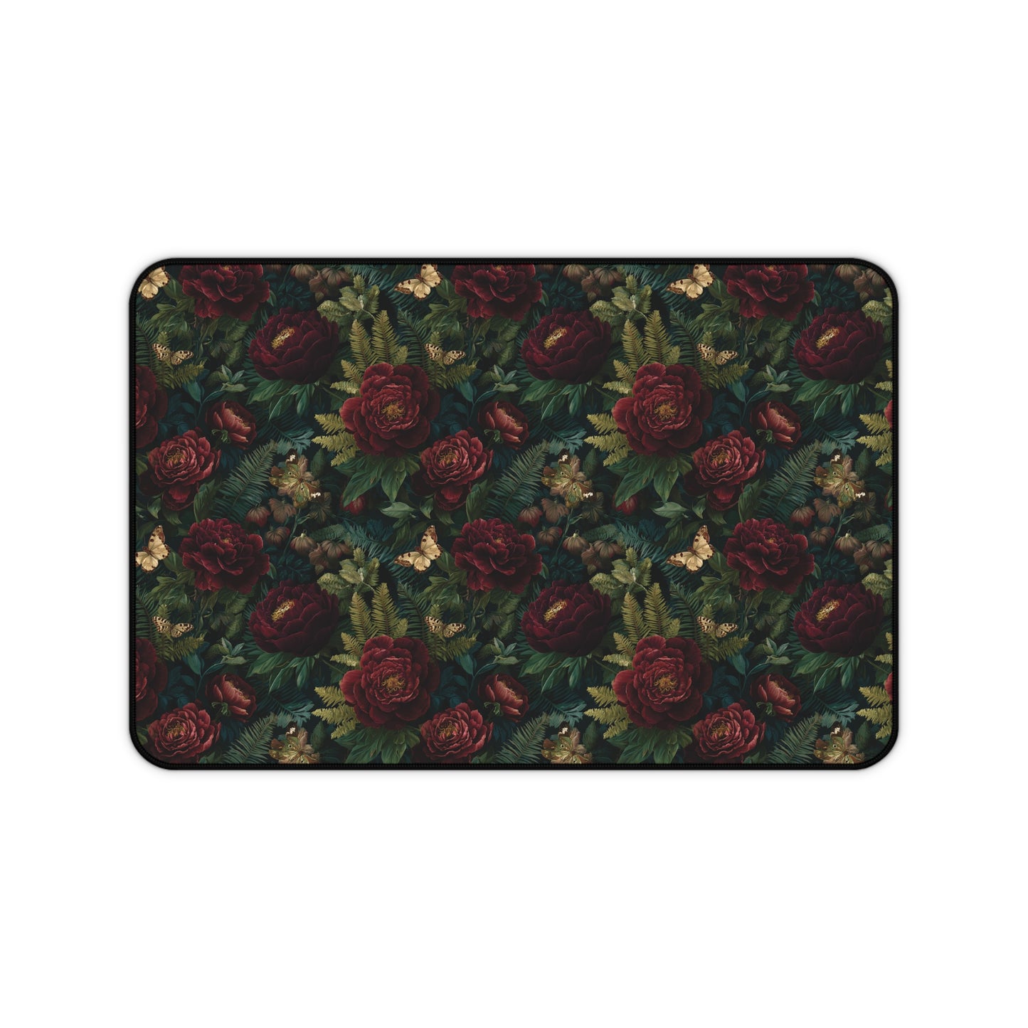 Dark Vintage Rose Desk Mat | Floral Pattern Mouse Pad, Victorian Botanical