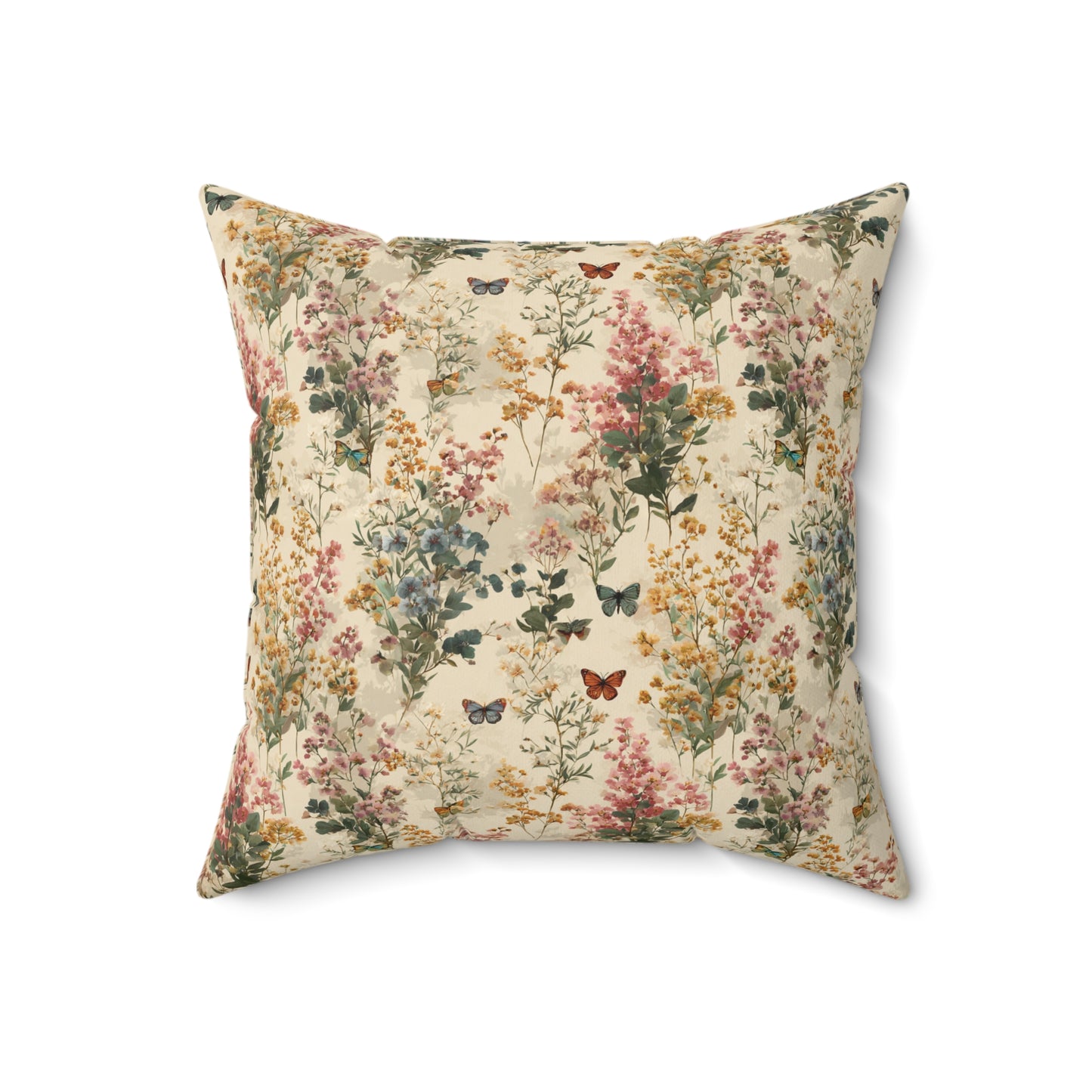 Vintage Wildflower Print Pillow | Botanical Floral Pattern Square Pillow