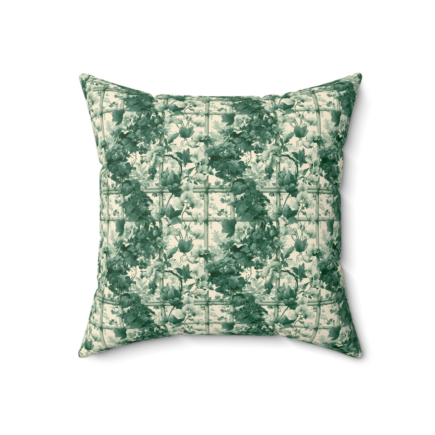 Green Floral Toile Pillow | Botanical Pattern Square Pillow