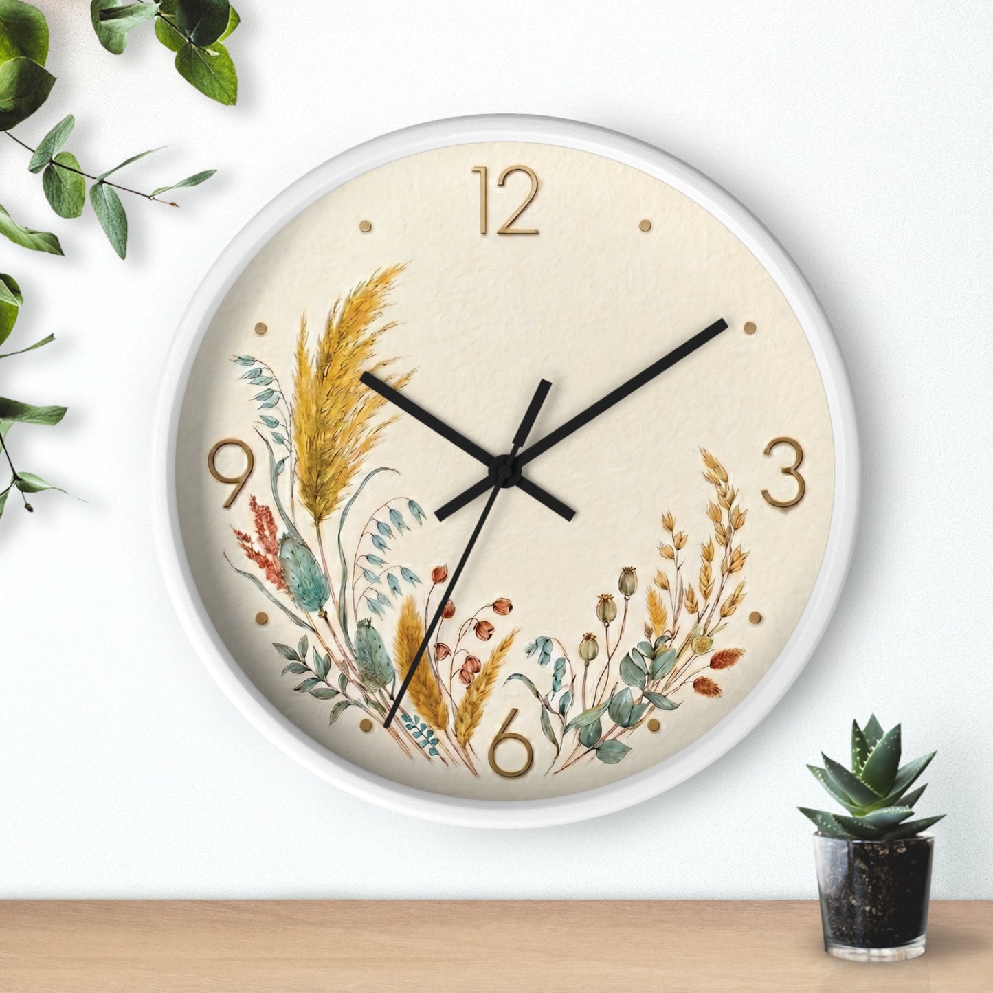 Dried Wildflower Bouquet Wall Clock | Boho Coastal Floral Home Decor