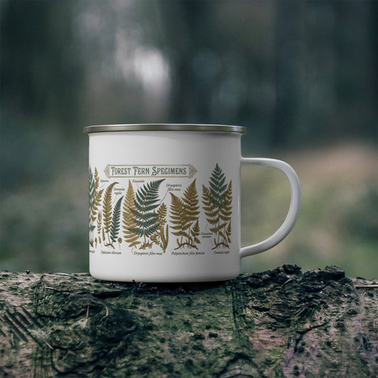 Forest Fern Specimens Enamel Camping Mug | Botanical Fern Illustration