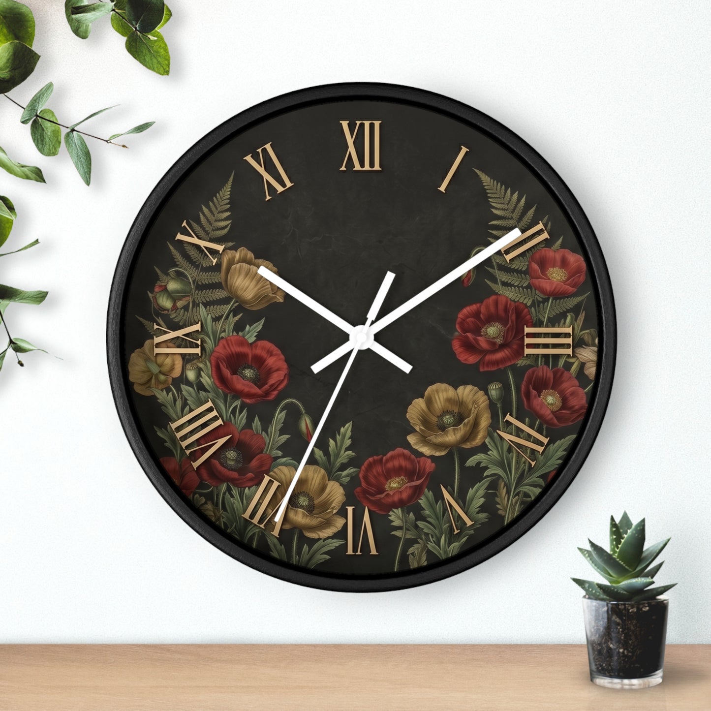 Vintage Floral Roman Numeral Wall Clock | Poppy and Fern Botanical Clock