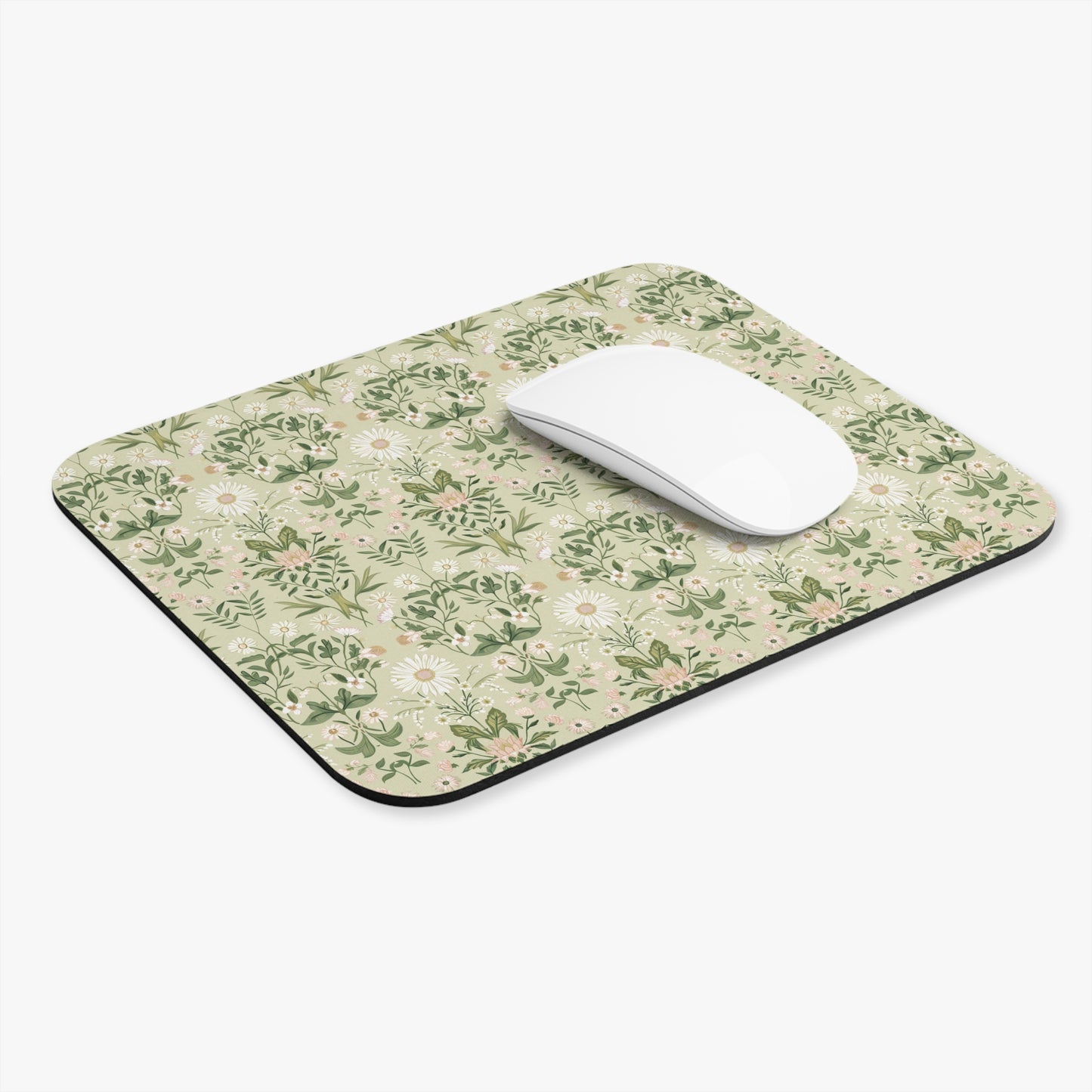 Vintage Daisy Floral Mouse Pad | Green Botanical Pattern