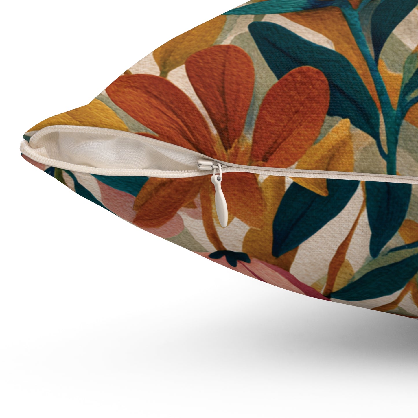 Autumn Floral Pattern Pillow | Botanical Throw Pillow, Colorful Leaves